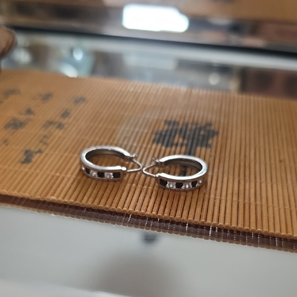 Sterling Silver Hoop Earrings with Precious Stones